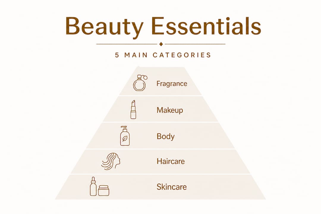Hierarchy infographic for core beauty essential categories