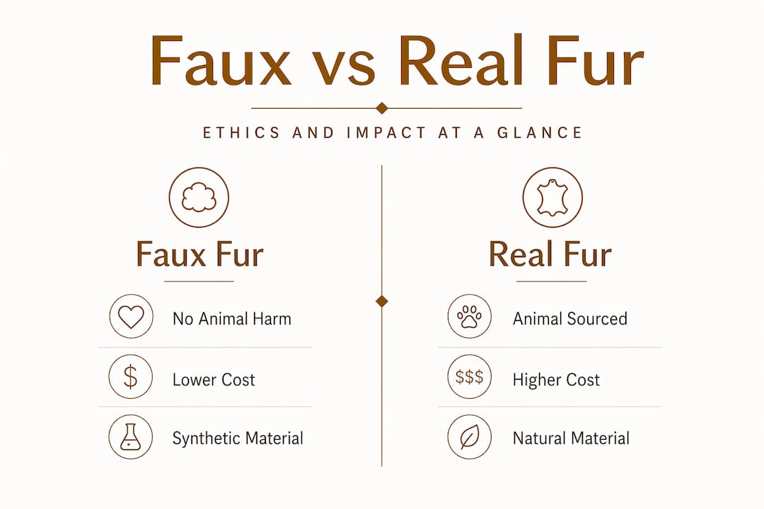Infographic comparing faux fur and real fur ethics
