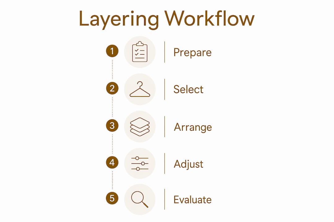 Visual flowchart of layering accessories steps
