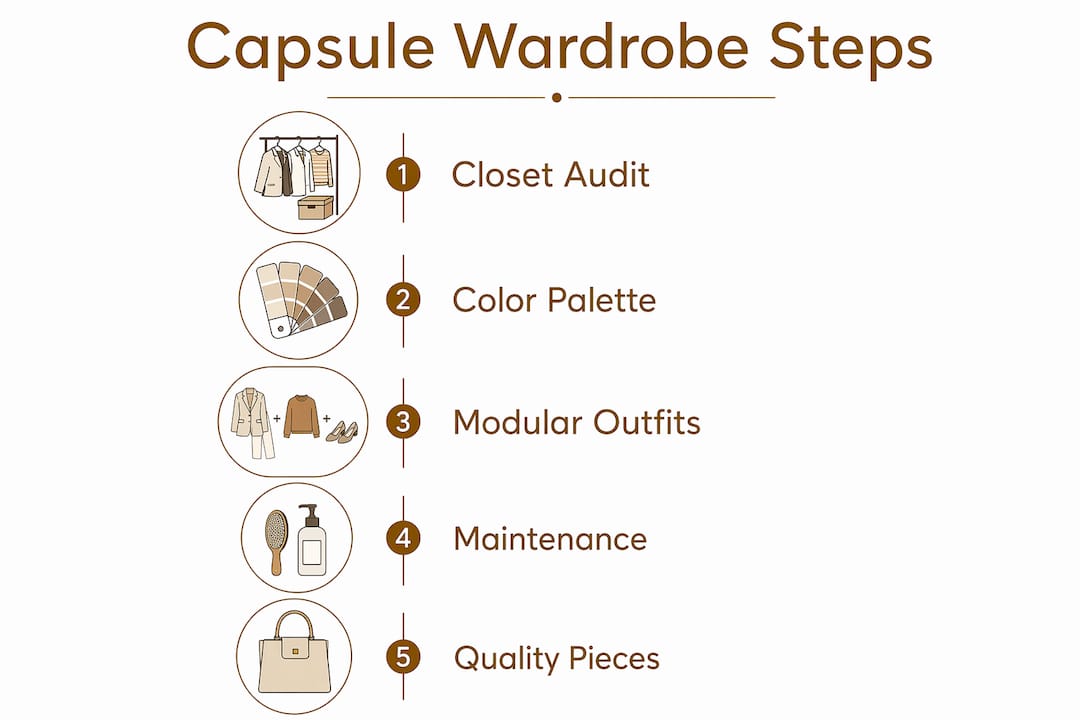 Infographic illustrating capsule wardrobe building steps