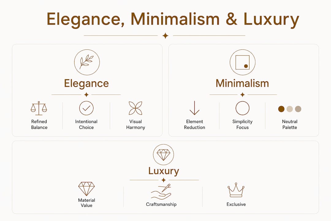 Comparative infographic of elegance, minimalism, and luxury