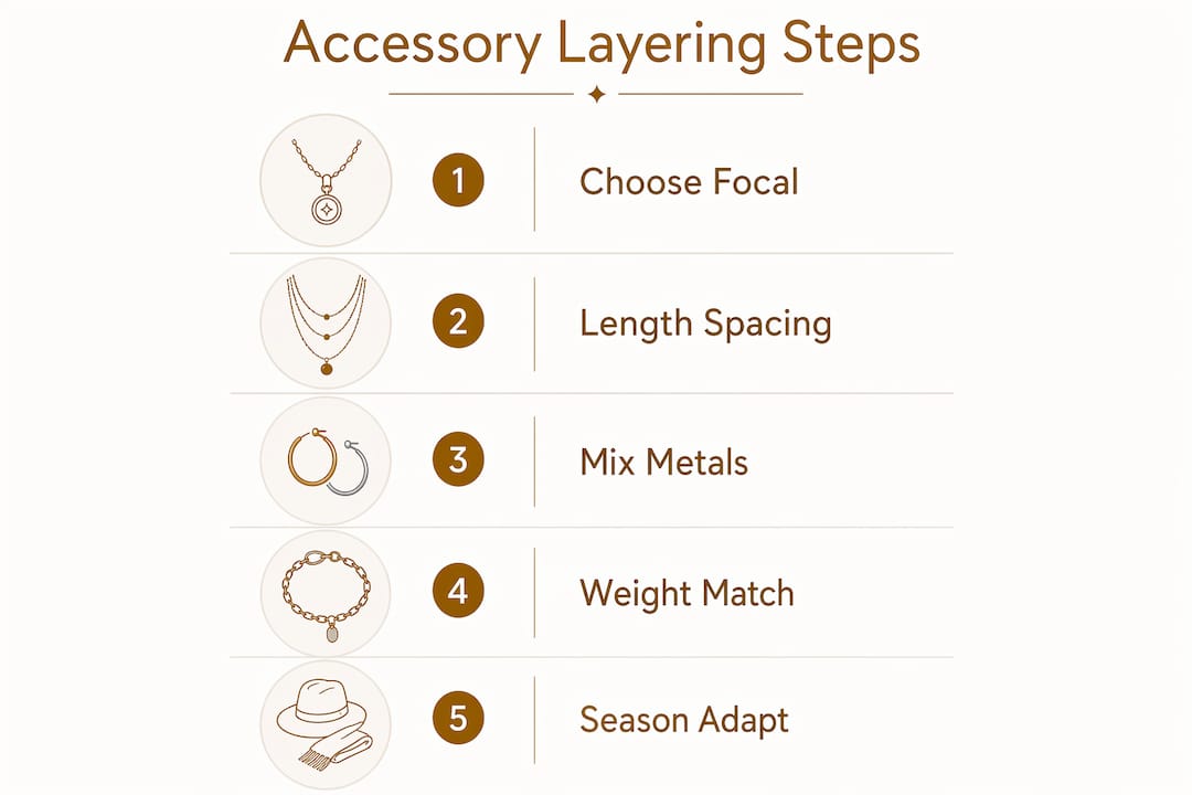 Infographic illustrating five key accessory layering steps