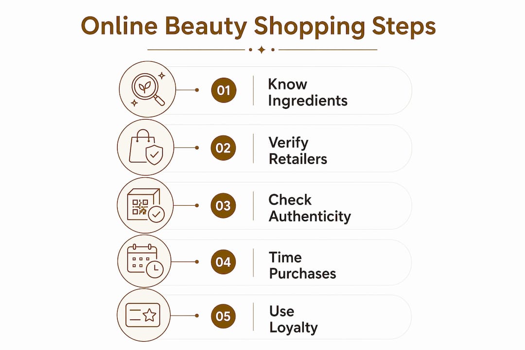 Infographic showing steps for online beauty shopping