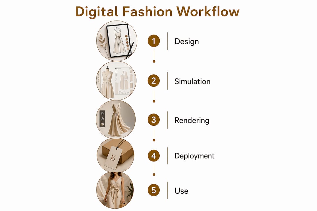 Infographic illustrating digital fashion workflow steps