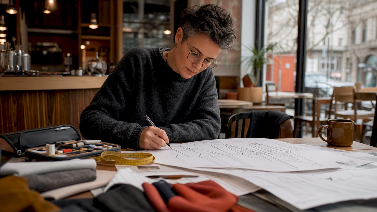 Fashion designer sketching gender-neutral patterns