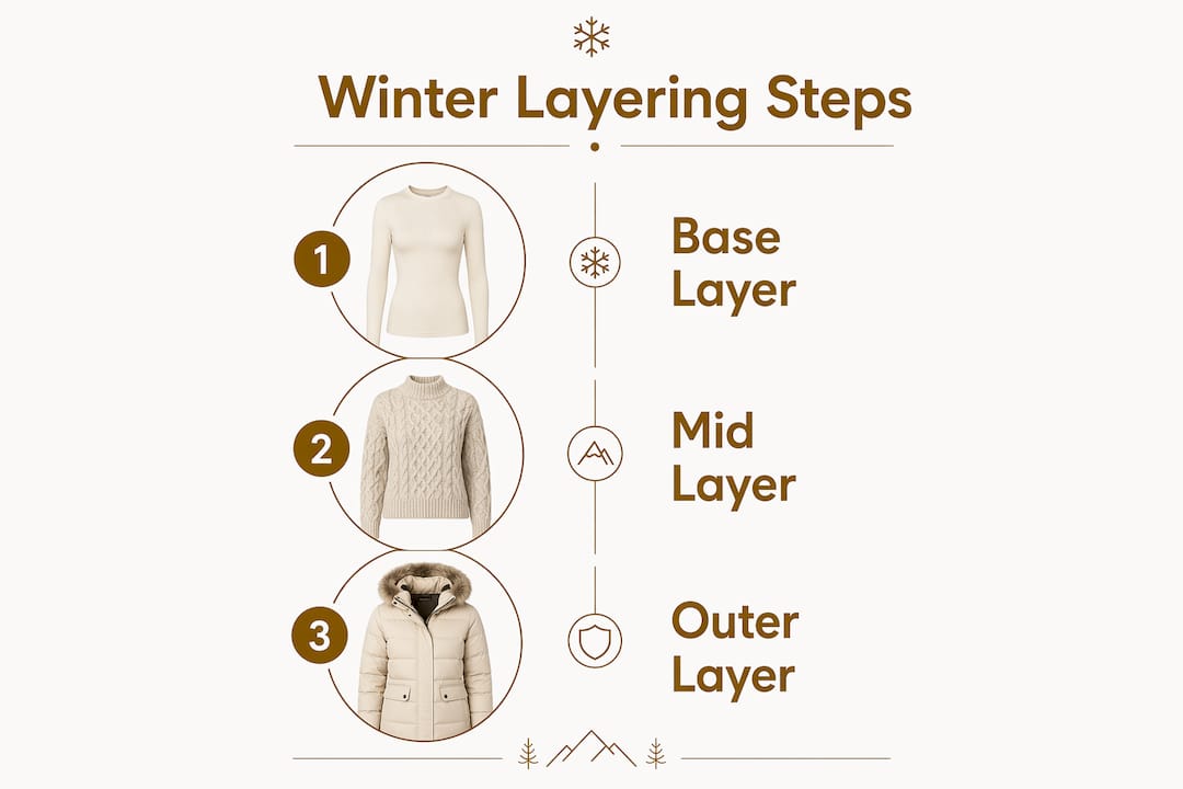 Infographic illustrating three-layer winter clothing system
