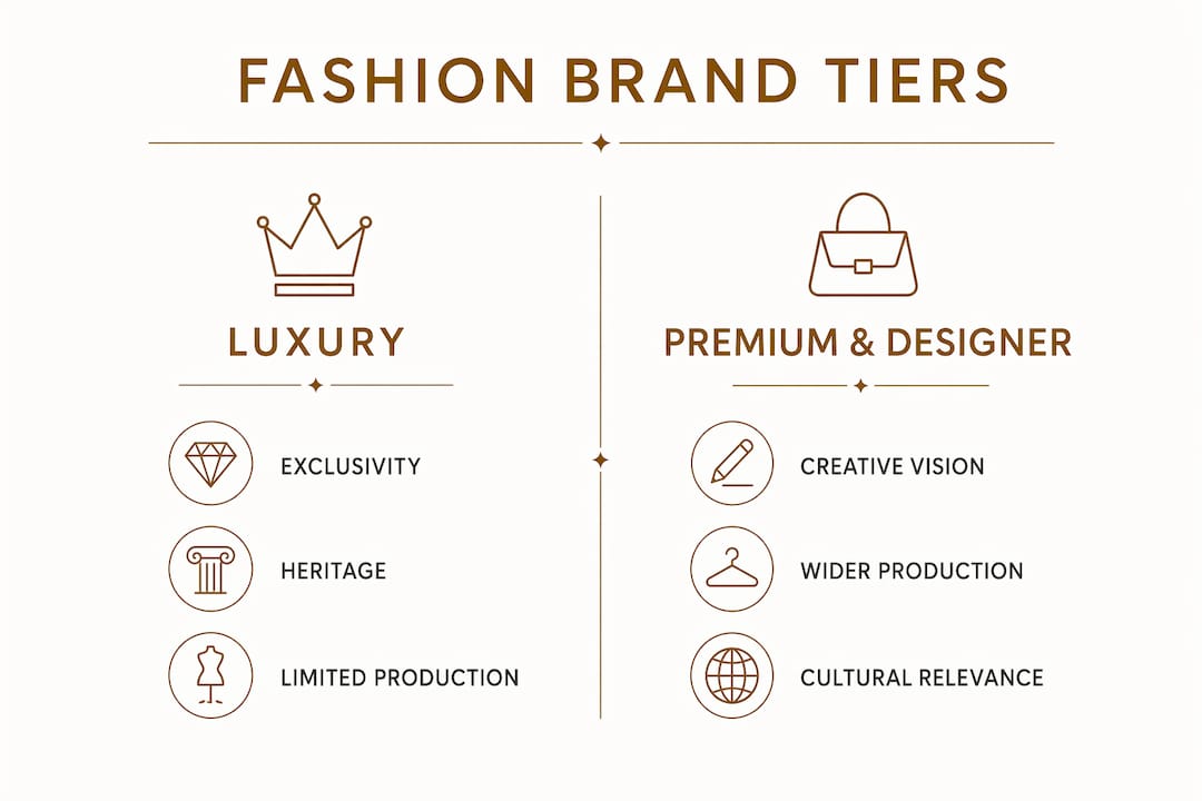 Infographic comparing luxury and premium designer fashion tiers