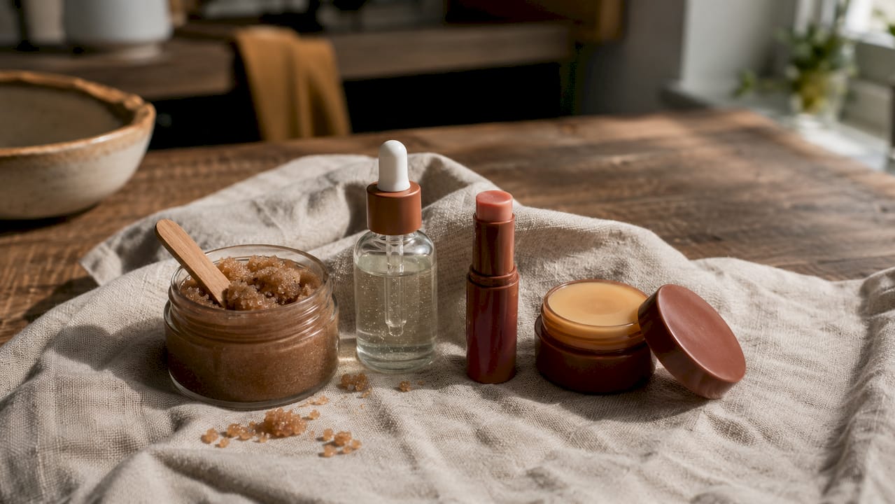 Flat lay of essential lip care products