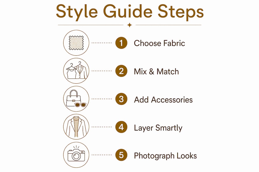 Infographic illustrating five styling steps for matching sets