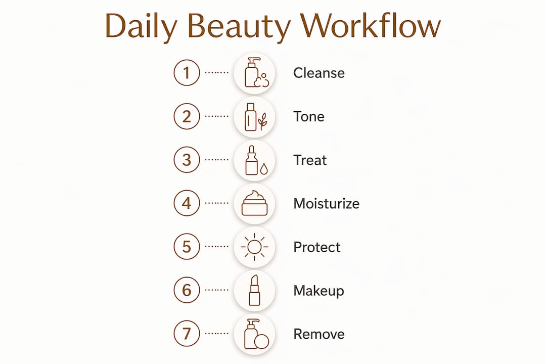 Infographic showing step-by-step daily beauty workflow