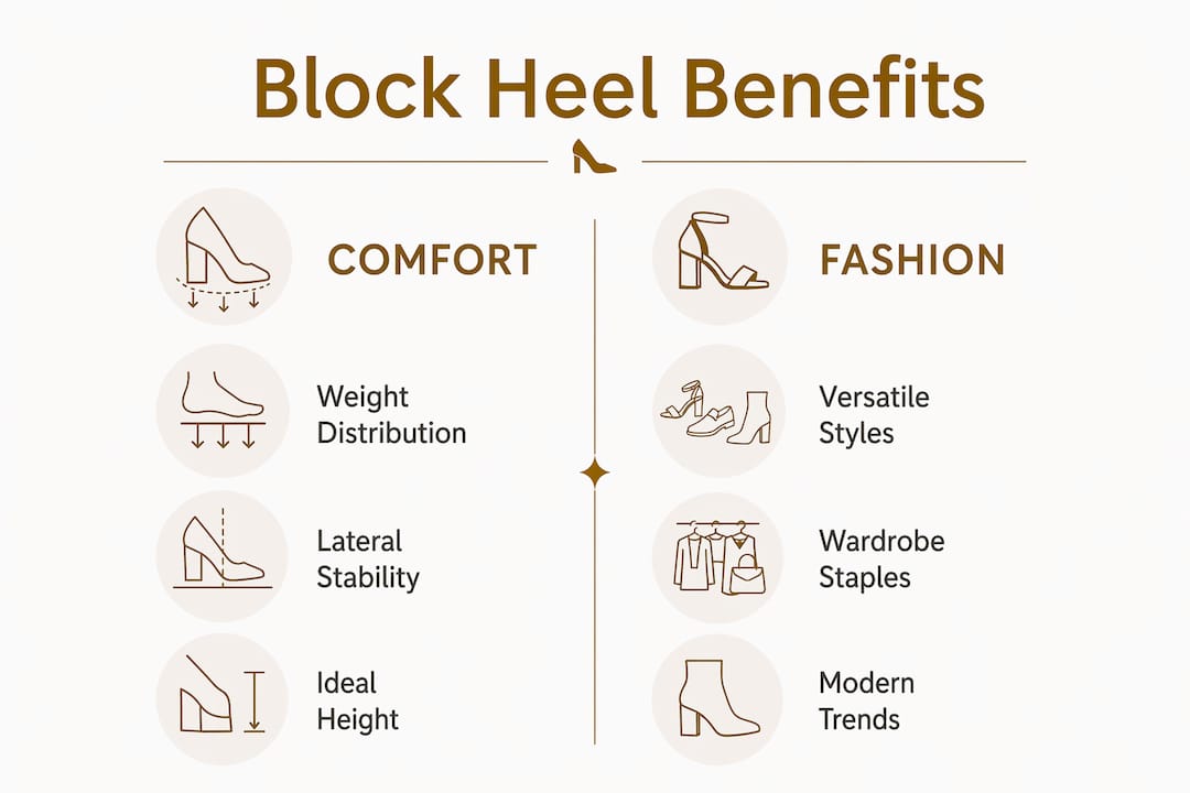 Infographic comparing block heels comfort and fashion benefits