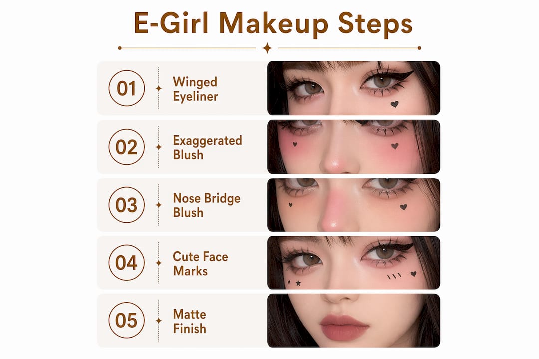 Infographic outlining key e-girl makeup steps