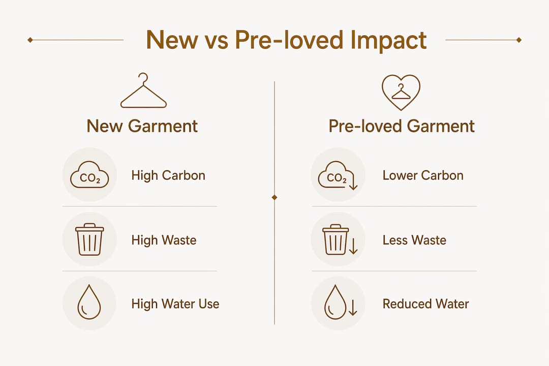 Infographic comparing environmental impact of new and pre-loved garments