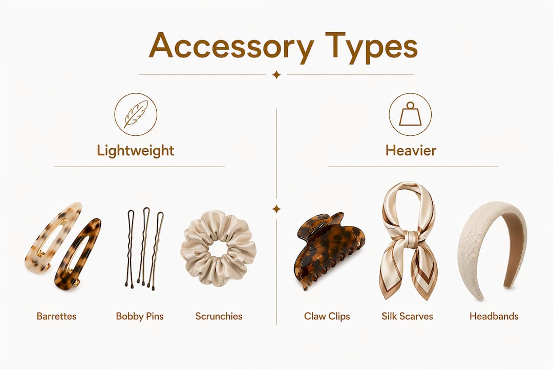 Infographic comparing light versus heavy hair accessories