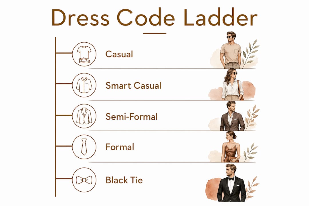 Infographic displaying occasion wear dress code ladder levels