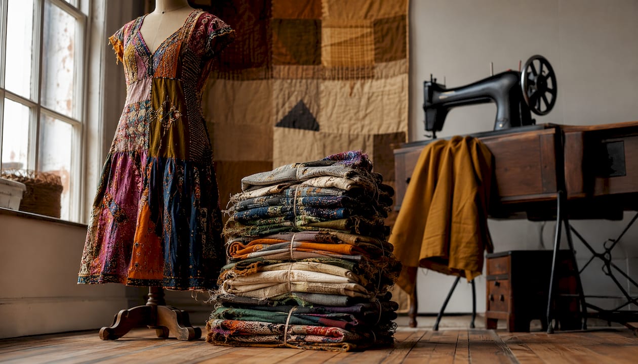 Comparison of upcycled garment and recycled fabric pieces