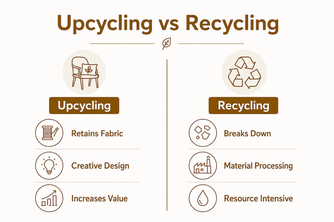 Infographic comparing upcycling and recycling in fashion