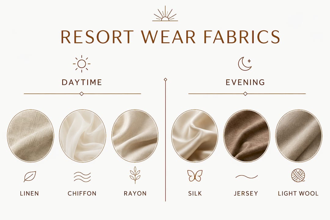Infographic comparing daytime and evening resort wear fabrics