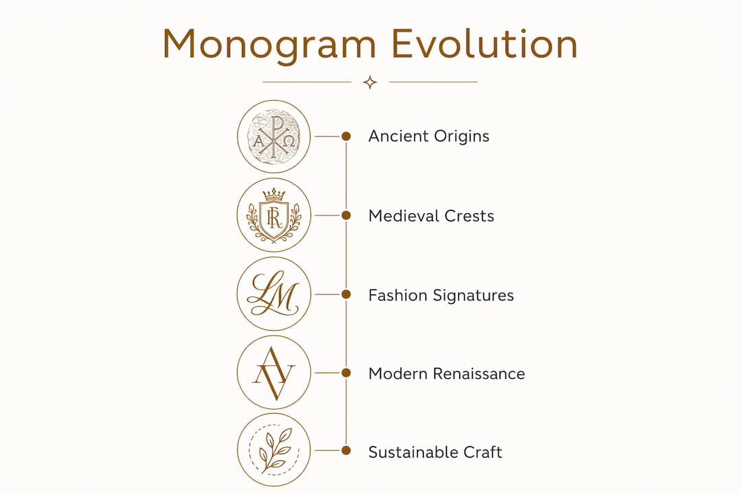 Infographic showing monogram evolution timeline with key stages