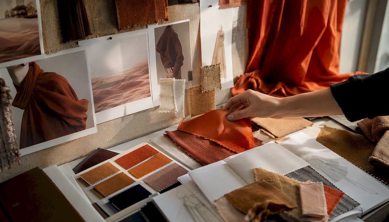 Mood board and fabric samples in trend forecasting
