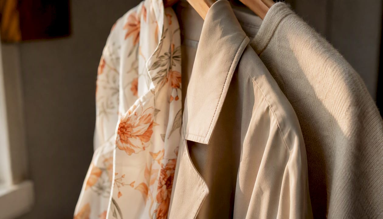 Close-up layered fabric textures spring fashion