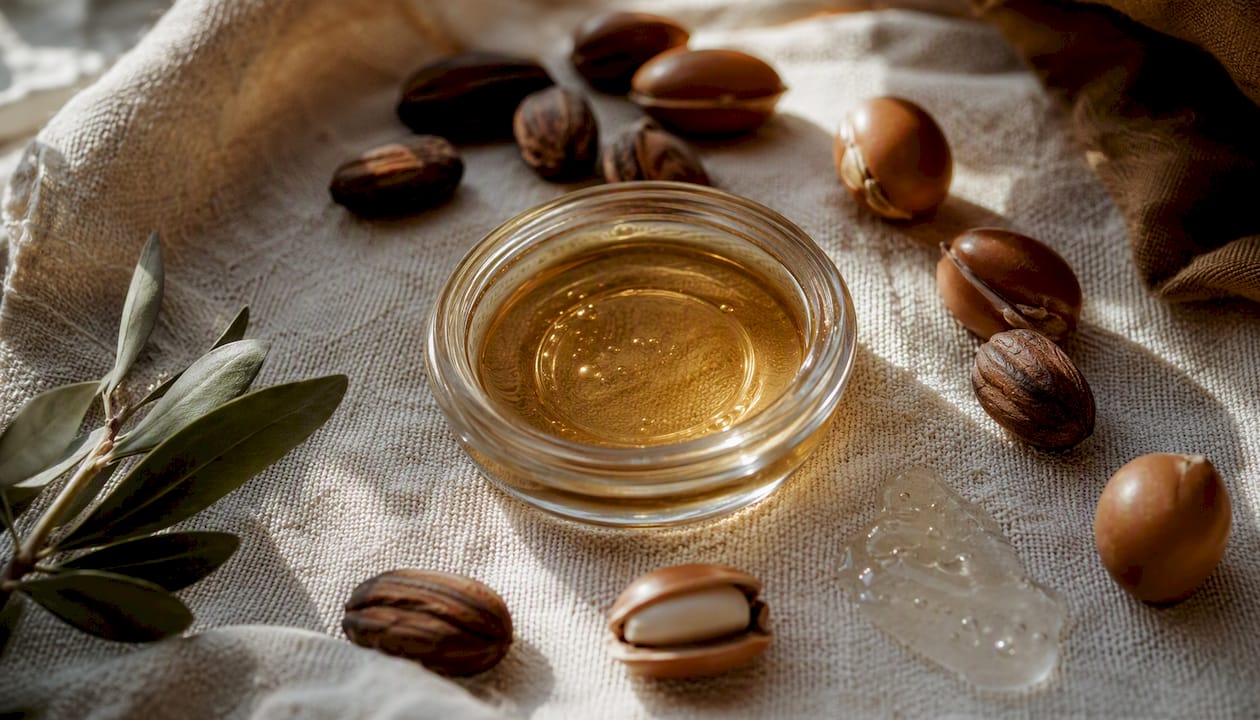 Close-up of lip oil texture with natural ingredients