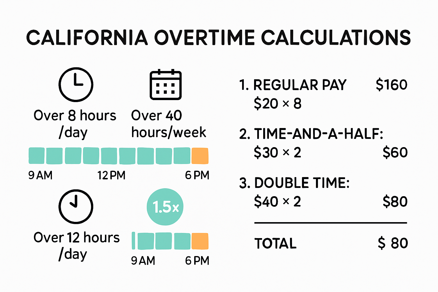 Visual guide to California overtime rate calculation