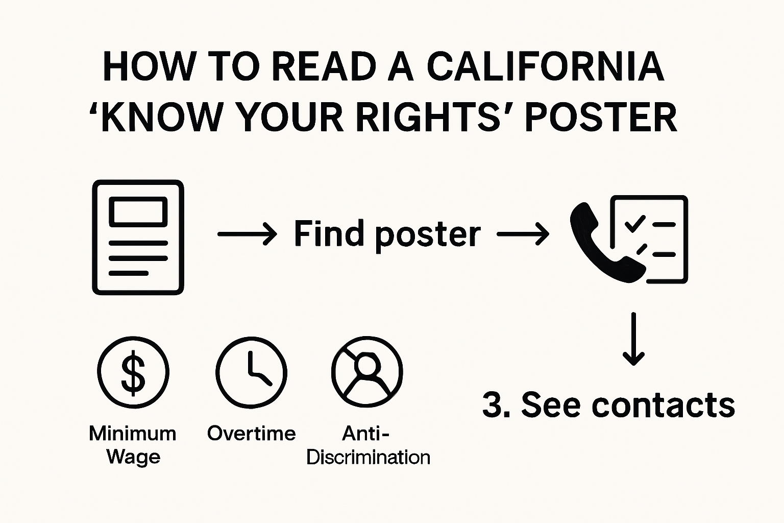Infographic summarizing California Know Your Rights poster sections