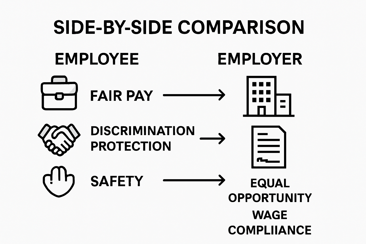 Infographic comparing employee rights and employer obligations