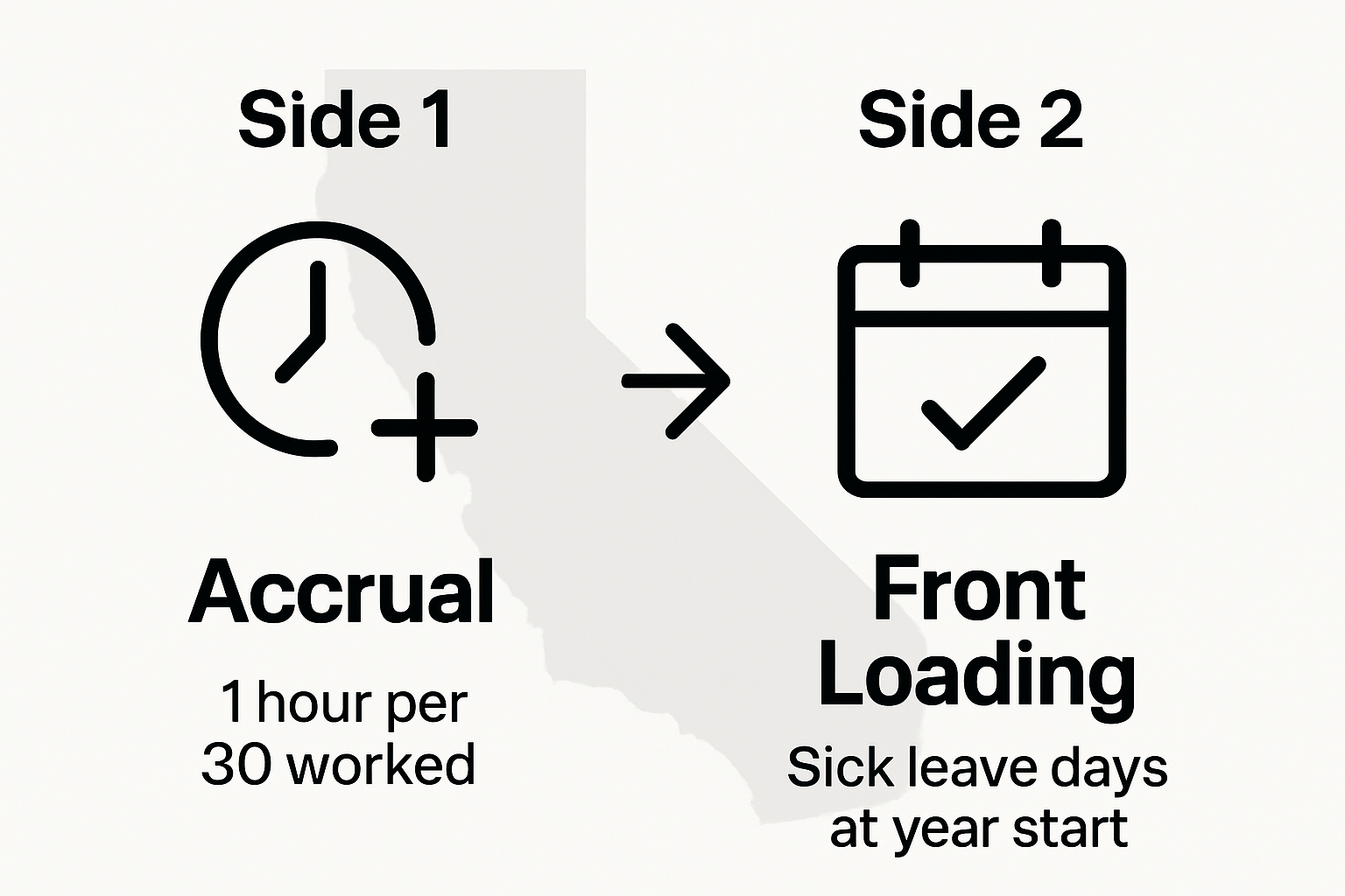 Infographic comparing accrual and front loading for California paid sick leave
