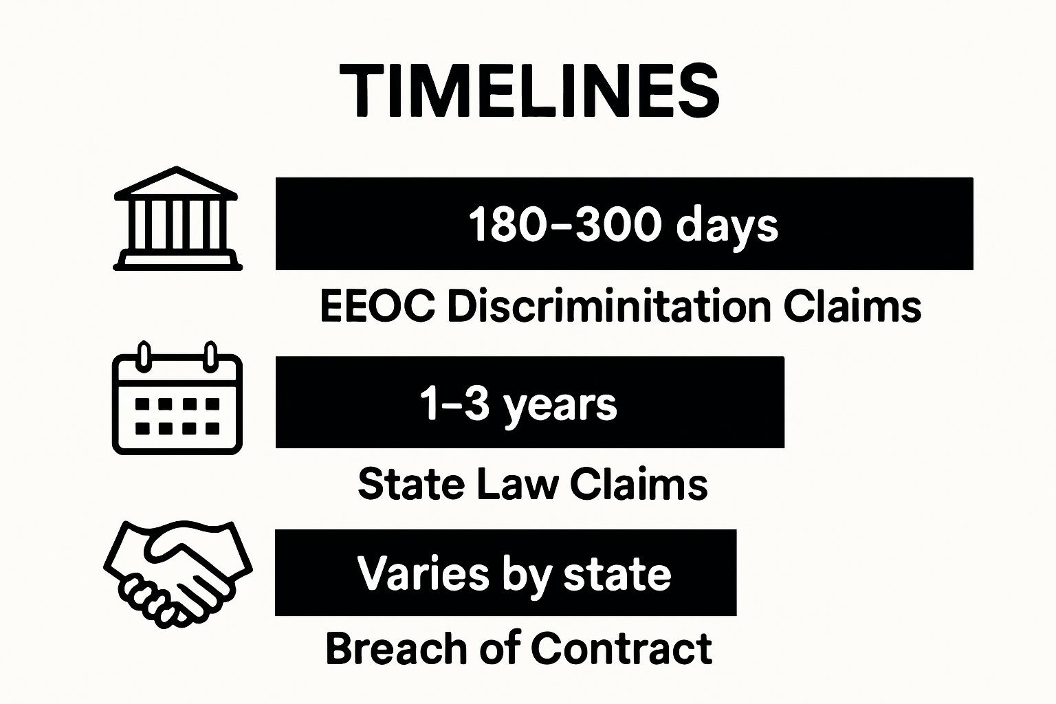 Un gráfico de barras simple compara los plazos comunes de reclamación por despido improcedente