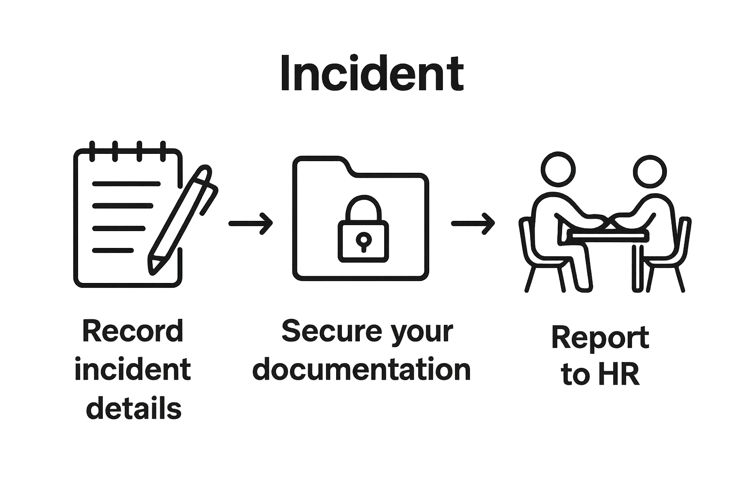 Simple three-step workflow to document and report workplace harassment