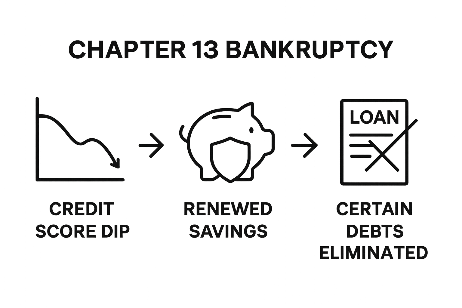 Infographic showing credit impact, debt relief, and savings after Chapter 13