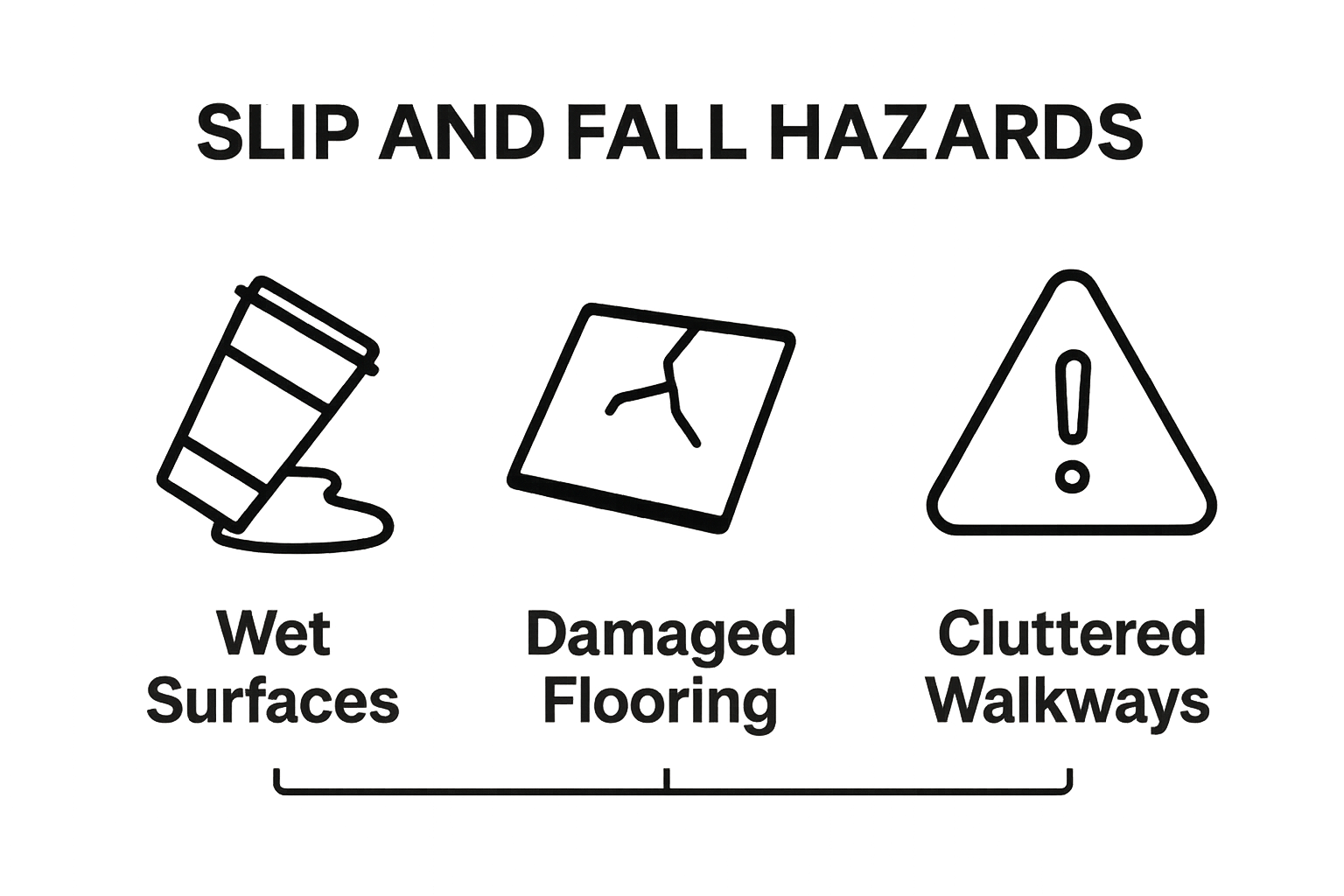 Three icons showing main restaurant slip and fall hazards