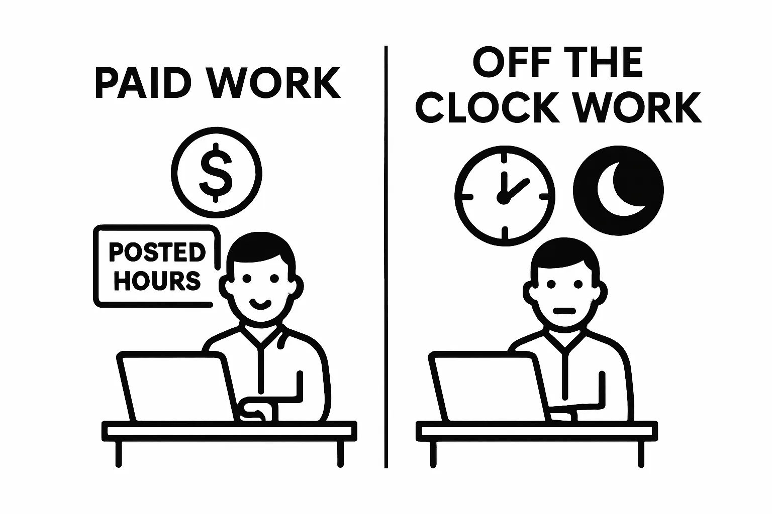 Comparison of paid work and off the clock work examples