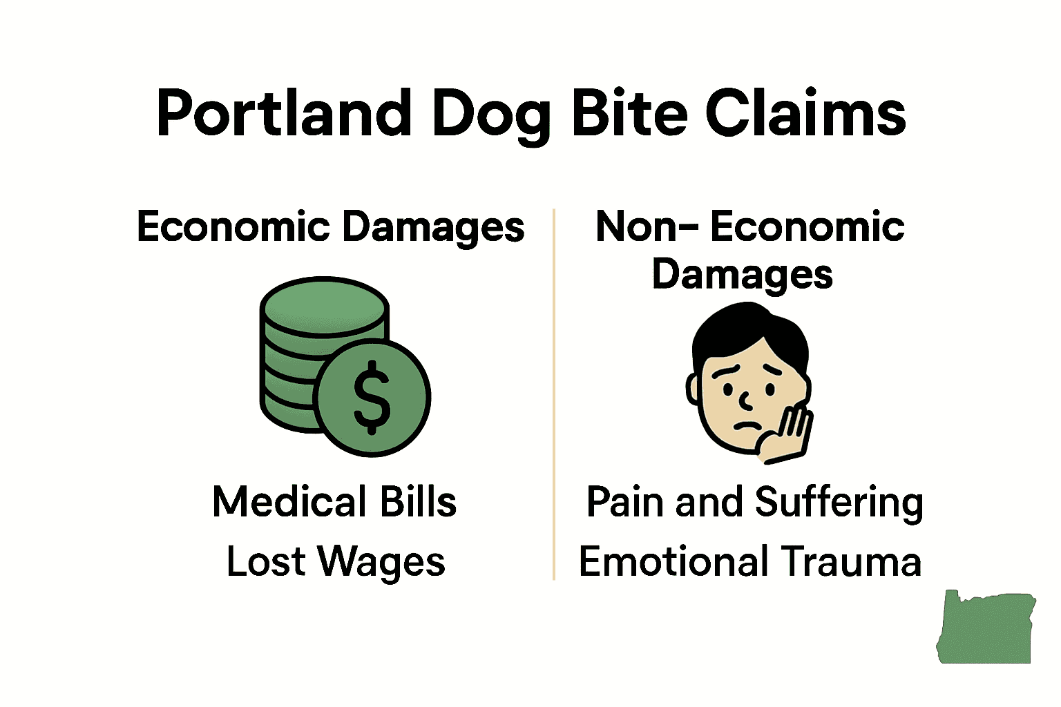 Infographic comparing economic and non-economic damages in Portland dog bite claims