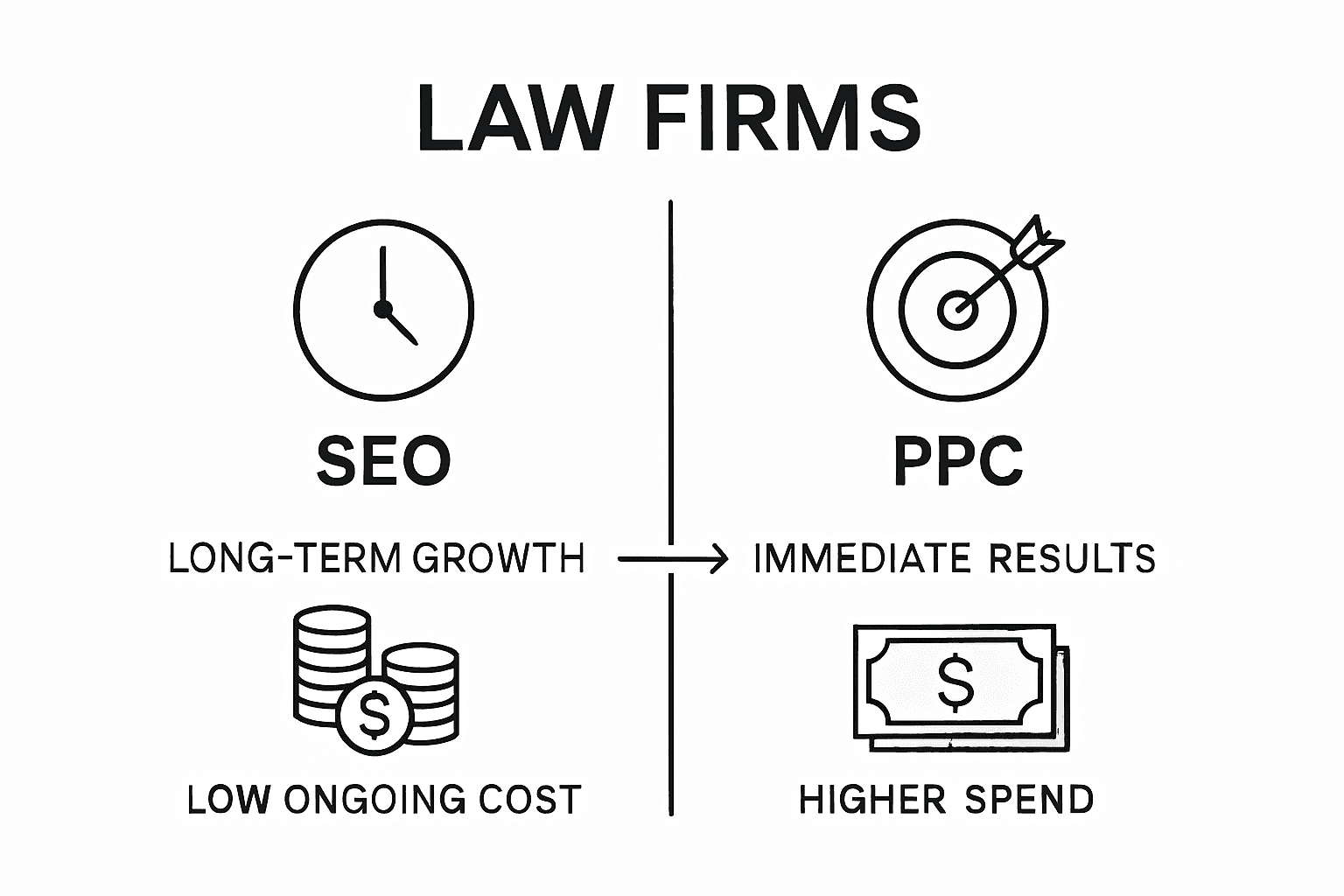 Infographic comparing law firm SEO and PPC costs