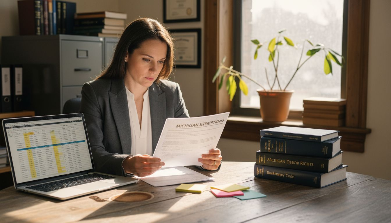 Attorney reviewing Michigan exemption documents