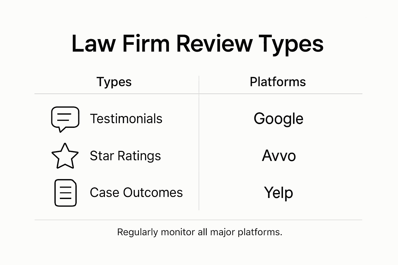Infographic of law firm review types and platforms