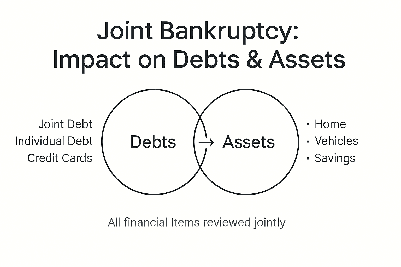 Infographic showing joint bankruptcy impacts on debts and assets