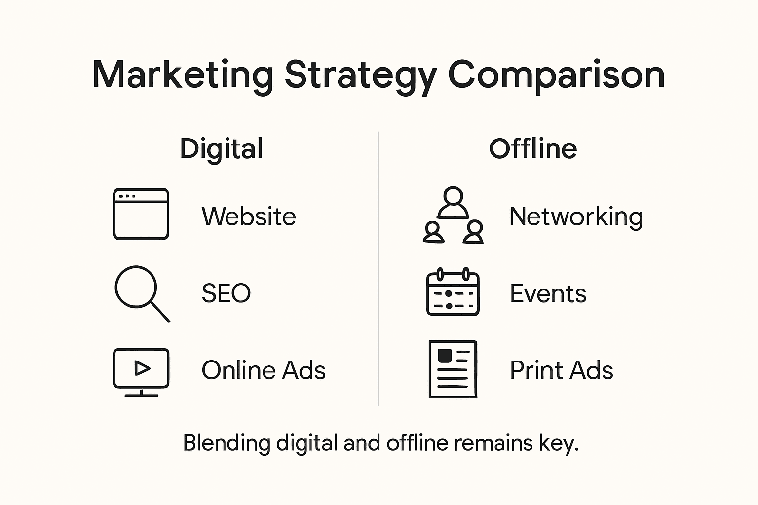 Infographic comparing digital and offline marketing strategies