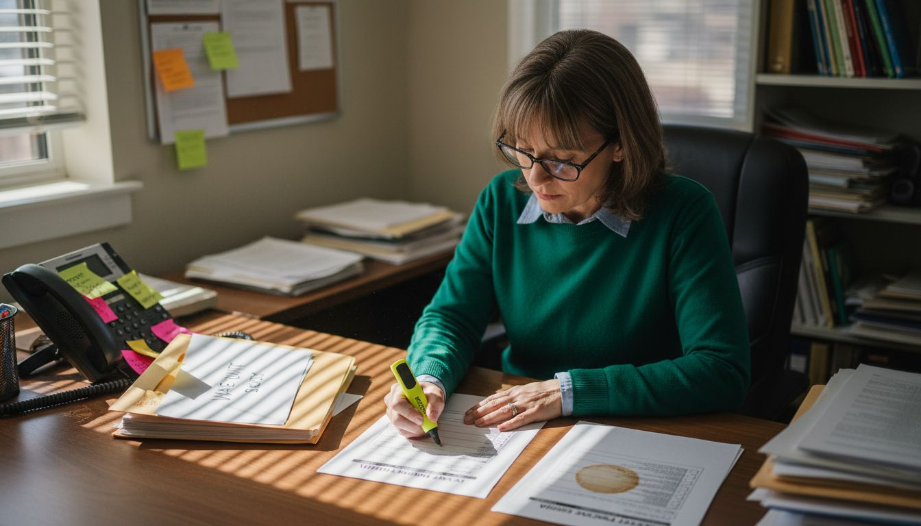 Gerente de recursos humanos destacando la lista de verificación de empleados exentos