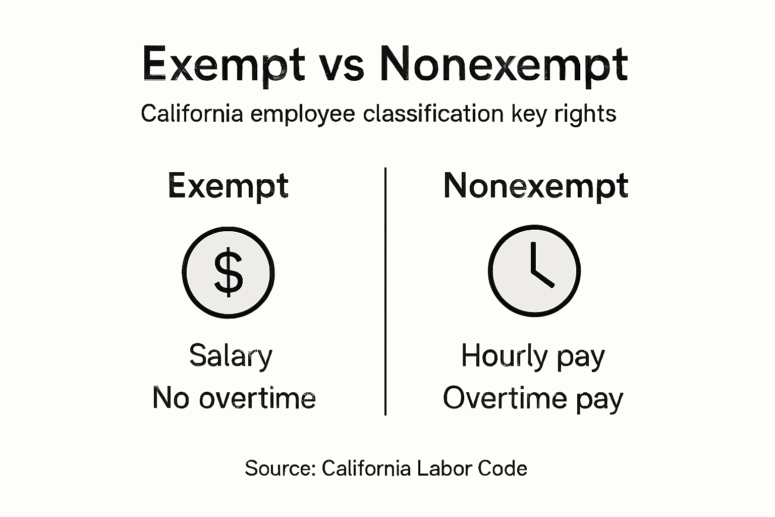 Infografía que compara los derechos de los empleados exentos y no exentos