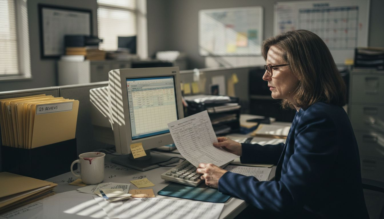 Responsable de RR. HH. revisando los registros de tiempo de los empleados