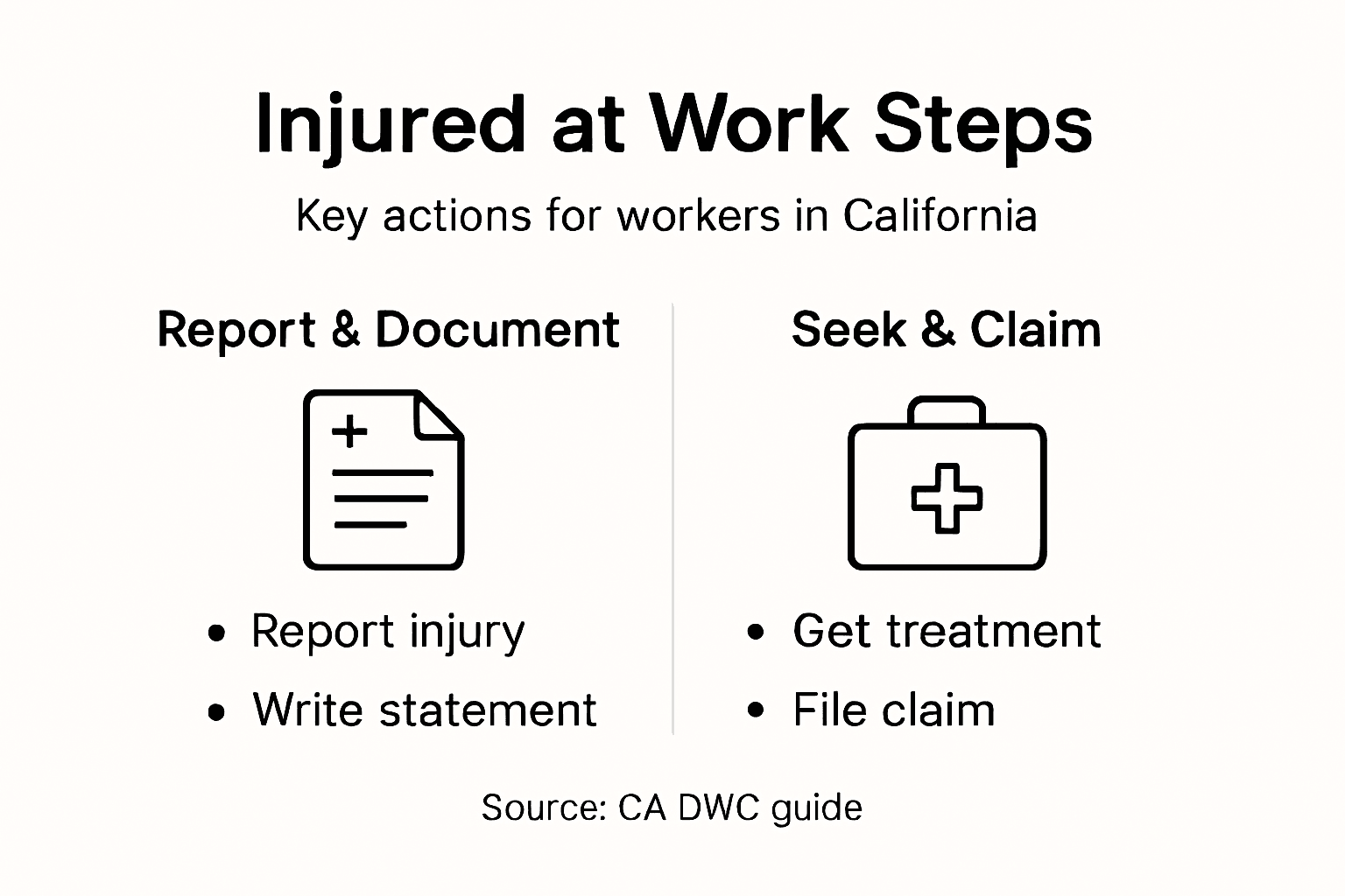 Infographic summarizing California workers compensation steps