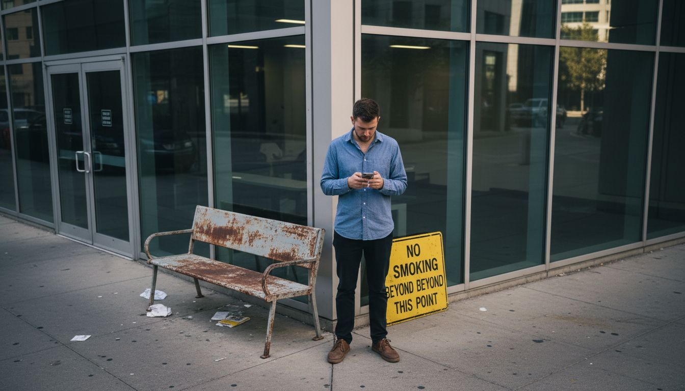 Trabajador de oficina en un lugar designado para fumar