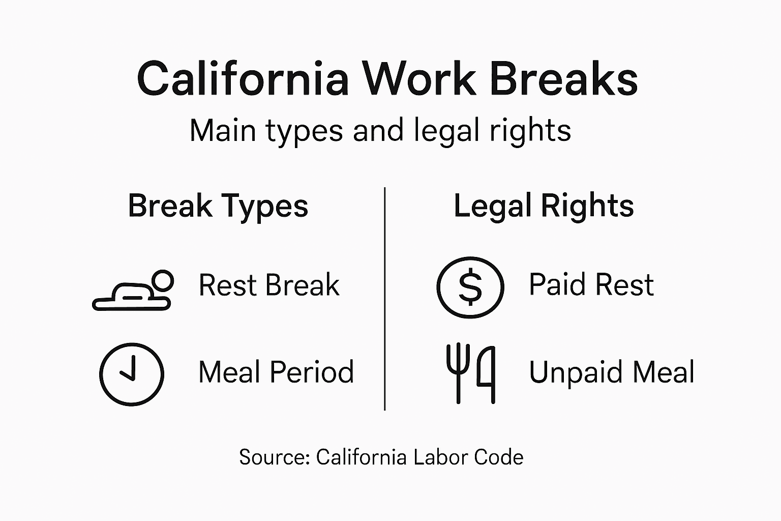 Infografía que muestra los tipos de descansos laborales y los derechos