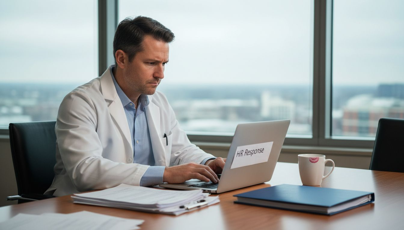 Doctor at hospital meeting table with memo