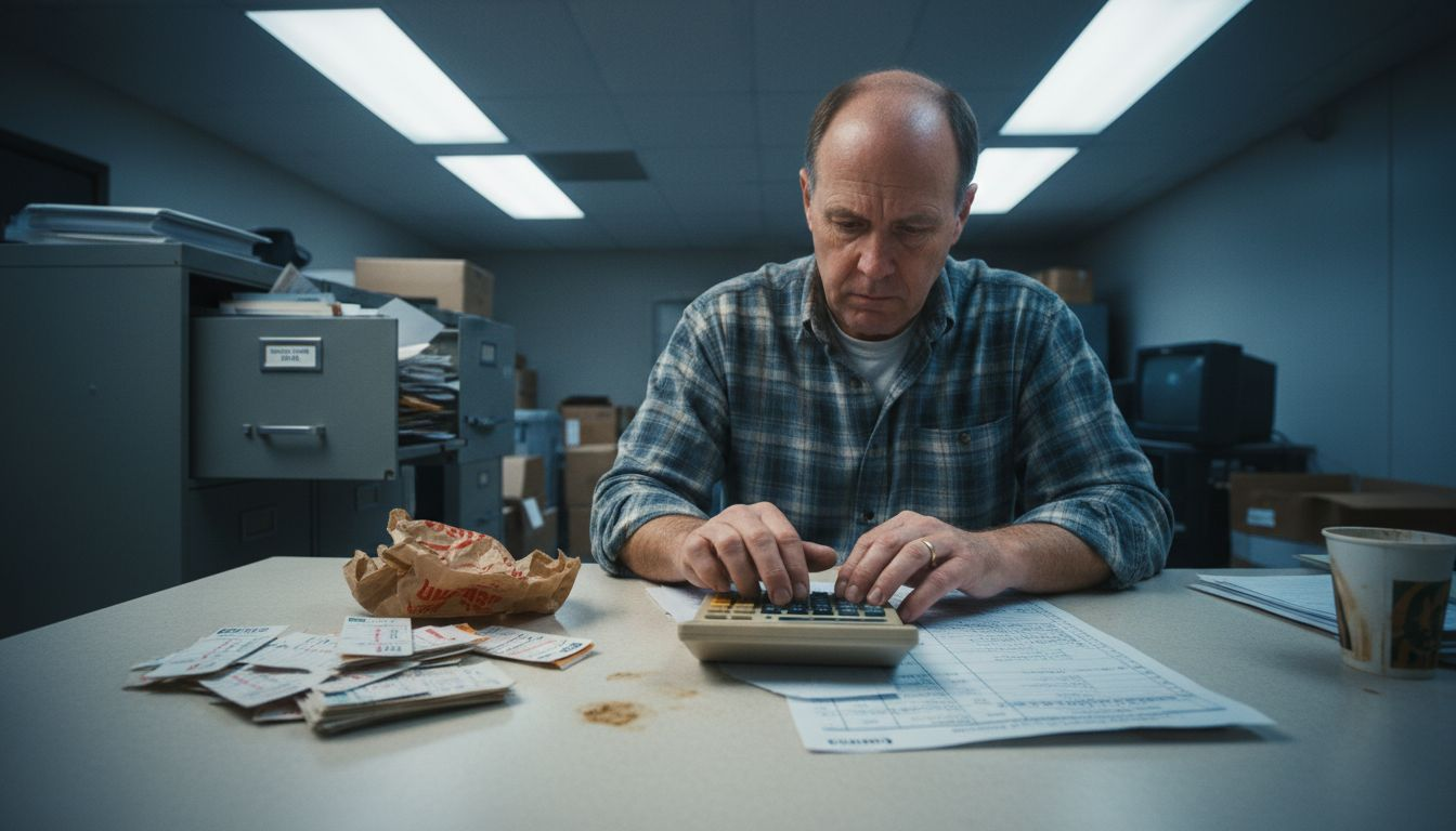 Empleado calculando las horas extras de California en la hoja de asistencia