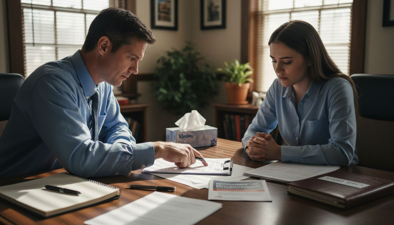 Attorney reviewing complaint with employee